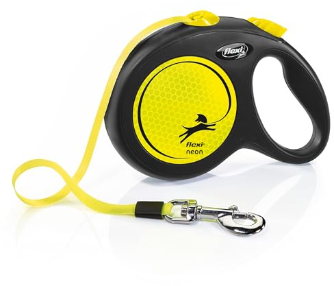 flexi® Neon L Gurt 5 m schwarz, Gurt in neon-gelb, Roll-Leine für Hunde bis 50 kg
