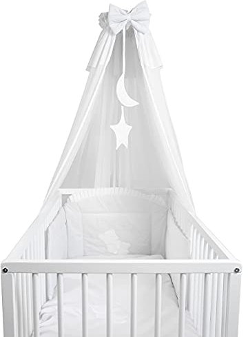 4tlg. Moskitonetz Betthimmel mit Himmelstange Babybett Baby-Moskitonetz 480cm (Weiß)