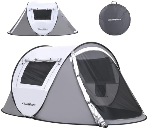 EchoSmile Instant Pop Up Camping Tent, 2 Person Easy Setup Tent, Water Resistant Dome, Portable with Carry Bag,White & Gray
