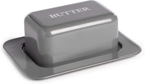 Butter Dish with Lid | Vintage Design | Non Shatter | Enamel Butter Dish | Kitchen Storage | Traditional Styling | M&W (Grey, One Size)