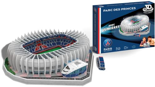 Megableu - Puzzle 3D PSG - Stade de Foot Parc des Princes - 111 Pièces Numérotées - LED Intégrées - A Monter Stade du Paris Saint-Germain sans Colle - pour Enfants dès 7 Ans - en Français