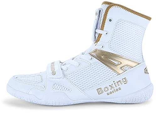 Unisex Scarpe da Boxe Uomini Donna Squat Scarpe da Wrestling Giovanili Muay Thai Taekwondo Boxe Scarpe da Allenamento Marziale Scarpe Sportive Traspirante Grande 46 47 (Oro Bianco,42)