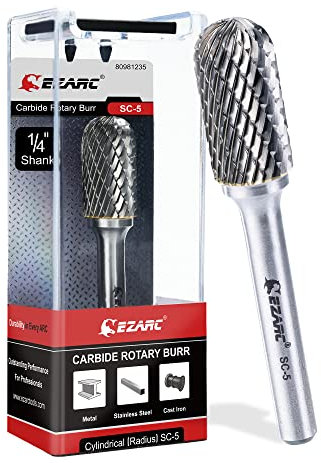 EZARC SC-5 Rebaba de carburo de tungsteno con vástago de 1/4 pulgadas, broca de corte con forma de cilindro giratorio de doble corte para trabajo de metal de acero, pulido y grabado