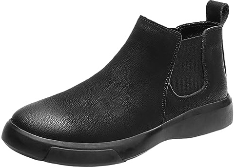 rismart Men Leather Chelsea Boots Ankle Slip on Casual Shoes for Indoor Outdoor Black,9
