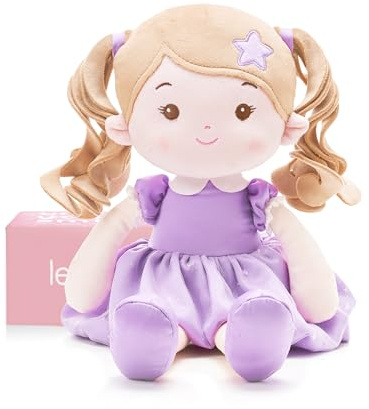 LeyaDoll Muñeca de tela suave (40 cm), regalo de cumpleaños y bautizo para niñas, juguete cariñoso para bebés de 0 a 3 años, mi primer ángel de la guarda, princesa Starlet-Purple