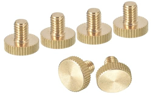 uxcell M6x8mm Knurled Thumb Screws,6pcs Flat Knurled Head Brass