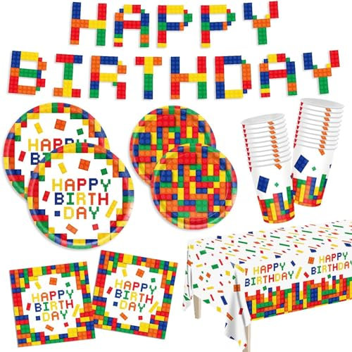 LATERN 102 Pezzi Elemento Costitutivo Compleanno Festa Carta Stoviglie, 25 x Piatti Piani e Piatti da Insalata, 25 x 270ml Tazze, 25 x Tovaglioli, 1 x Striscione, 1 x Tovaglia - per Festa Decorazione