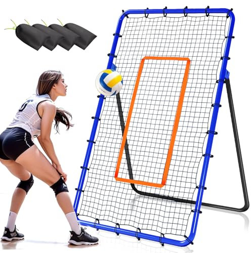 Orealla Volleyball-Rebounder-Netz, 5 Winkel, verstellbares Volleyball-Trainingsgerät, Rückprallnetz mit stabilen Sandsäcken und Metallpfähle, auch für Lacrosse, Baseball, Fußball, 2,8 x 1,2 m