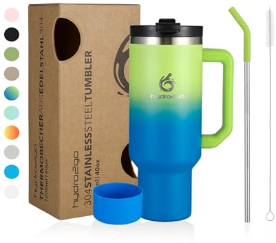 hydro2go Thermobecher mit Strohhalm – Isolierbecher für Heiß & Kalt, Spülmaschinenfest, BPA-frei – Hält bis 10h heiß, 12h kalt (Earth, 1200 ml)