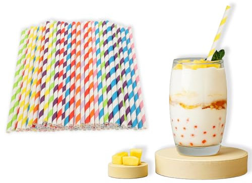 Molain 150 Stück Strohhalme Papier, Bunte Papiertrinkhalme Trinkhalme Papier Biologisch Abbaubare 10 Farben Trinkhalme Strohhalm für Weihnachten, Feier Parteien, Hochzeit, Cocktail