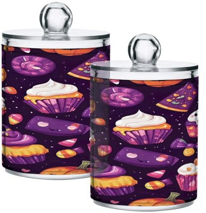 JUMBEAR Paquete de 2 soportes de algodón acrílico para tartas de caramelos de Halloween, frascos de boticario, bolas de algodón de plástico, soporte para bolas de hisopo de algodón, cajas de