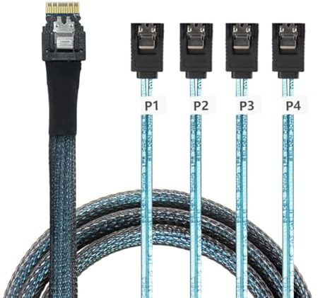 CY-kabel Slimline SAS 4.0 SFF-8654 4i 38-polig värd-raid till 4 SATA 7-polig målhårddisk fanout raid-kabel 1 till 4 splitter (100 cm)
