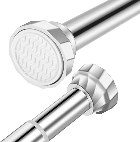 KZGRIT Shower Curtain Rod, Stainless Steel, No Drilling & Rust, Anti-Slip, Adjustable Tension Spring Pole, Extendable Telescopic Rail for Closet, Bathroom, Windows or Doorways (67-230cm)
