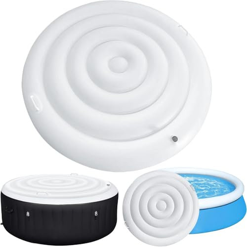 4.7 Ft Inflatable Hot Tub Cover Round Energy Saving Spa Lid Enclosure with Quick and Easy Inflation and Deflation Valve Windproof Rain Insulated Lid Retain Heat and Protect Hot Tub