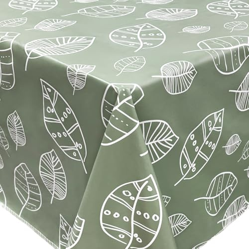 Preocea Wipe Clean Tablecloth, Rectangular Oilcloth, 152x213 cm, Sage Green | Waterproof Oil-Proof Plastic Table Cloth, Wipe Clean Table Cloth, Table Cover Protector for Kitchen Dining