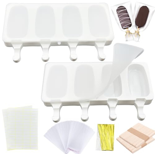 Grandi Stampi per Gelato in Silicone,4/8 Cavità Stampi ghiaccioli in SiliconeFormine Ghiaccioli,senza BPA, riutilizzabili, Stampi per Gelato fatti in Casa,per Gelato al Congelato Fai da Te (C)