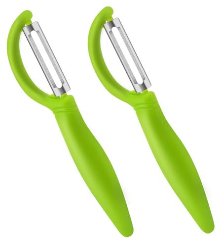AUAUY 2Pcs Potato Peeler, I-Shaped Swivel Vegetable Peeler Set, Fruit Peelers for Kitchen, Non-Slip Grip Ergonomic Handle Sharp Blade Stainless Steel Peelers（Green）