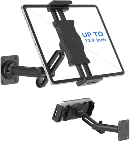 KDD Tablet Wandhalterung, Verstellbar iPad Wandhalterung mit Ausziehbar Arm & Stabil Metallbasis, 360° Drehbar Tablet Halterung Wand für 4.7-13“ Handys Tablets iPad Pro Air Mini Galaxy Tab Küche Bad