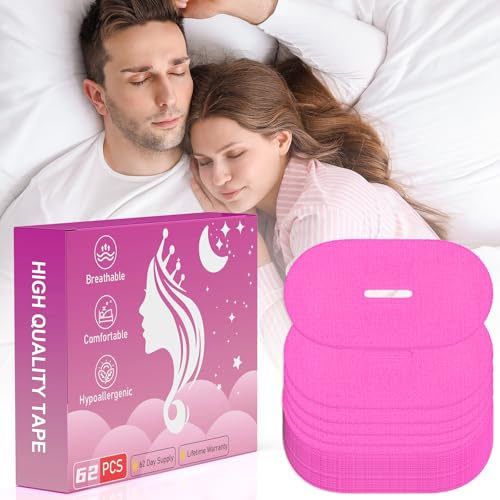 EVUMO Snarkplåster, 62 st. snarkstoppare, munplåster för bättre sömn, mot snarkning, högkvalitativ muntejp för sömn, för män och kvinnor, rosa