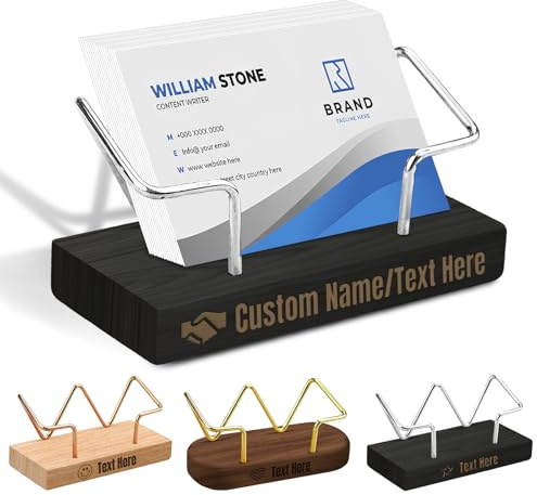 BestCustomSt Soportes Personalizados Para Tarjetas De Visita Expositor Para Escritorio Portatarjetas De Visita Personalizado De Madera Con Logo/Texto Grabado Regalos Para Oficina Para Hombres Mujeres