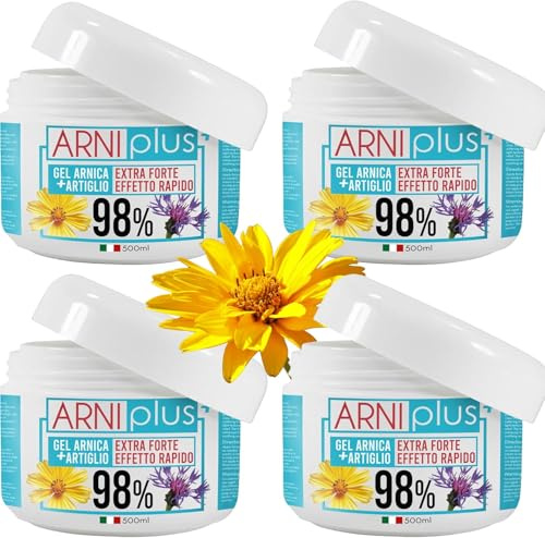 ARNIplus + 2 kg 4 x 500 ml Arnika Gel Extra fuerte, con vitamina C, pomada de árnica fuerte, altamente concentrado para el dolor muscular, pomada de relajación muscular, tendinitis, refrescante