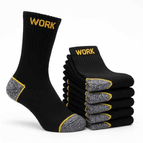 lurensa Calcetines de Trabajo Hombre Pack 6 Pares – Calcetines Resistentes y Transpirables, Refuerzo en Talón y Punta, Uso Diario o Laboral, Color Negro