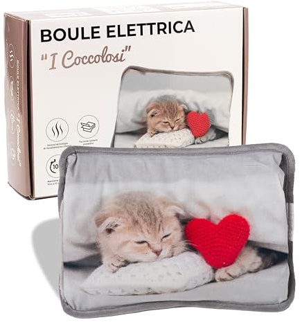 IPEA Borsa Acqua Calda Elettrica con Tasche in Peluche per Scaldare le Mani - Riduce Dolori Muscolari, Dorsali e Mestruali - Boule Scaldamani e Scaldapiedi - Scaldino - Fantasia Gatto Cuoricino