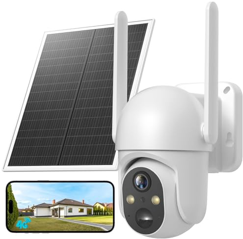 PESAIR 4G LTE Caméra Solaire Extérieur avec Carte Sim, 2K HD IP Caméra de Surveillance sans Fil avec Panneau Solaire, Vision Nocturne Couleur et Détection PIR, Imperméable IP66