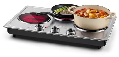 CUSIMAX Hot Plate,1800W Triple Infrared Burner, Independent Temperature Control,Electric Stove Can Simultaneously Cook Three Dishes,Compatible for All Cookware,Stainless Steel for Easy Cleaning