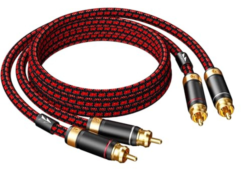 Primeda Auidophile 2RCA Male to 2RCA Male Stereo Subwoofer Audio Cable,Hi Fi, 3U Gold Plated | 4N Oxgen-Free Copper Core (1.6 Feet (0.5M))