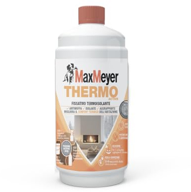 MAXMEYER Thermo Active Fissativo Termoisolante per Interni, Fondo per Pittura Termica Antimuffa A+, Trasparente, 1 Litro