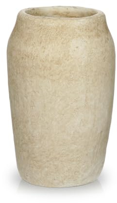 Hög rustik keramisk vas 17,5 cm texturerad grädde dekorativ blomvas vintage bondgård rustika keramikvaser för Pampas gräs blommor bord mittpunkt neutral heminredning