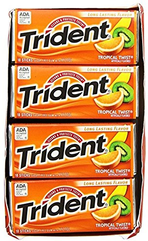 Trident Tropical Twist Sugar Free Chewing Gum 14 Stick Pack Box Of 15 Packs