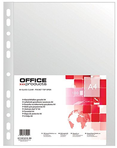 OFFICE PRODUCTS 21141215-90 Klarsichthüllen, PP, A4, genarbt, 40 µm 100 Stück, transparent