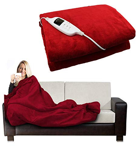 Electric Heated Throw Over Under Blanket Fleece Washable Polyester Warm Mattress (Red)