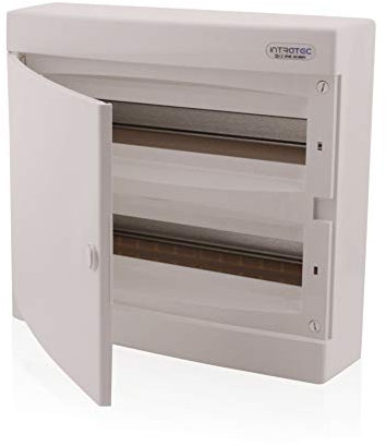 Intratec Sicherungskasten Aufputz, IP40 – Verteilerkasten Gehäuse innen, Verteilerkasten mit weißer Tür für Trockenraum-Installation, 2-reihig, 36 Module, 361 x 396 x 112 mm, Weiß