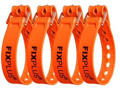 Fixplus-Strap 4-pack - spännrem för säkring, fastsättning, buntning och fastturning, tillverkad av specialplast med aluminiumspänne, 35 cm x 2,4 cm (orange)