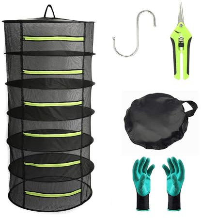 Bysameyee Herb Drying Rack, Hanging Plant Dryer Net, 2ft Black Collapsible Mesh Trays Without Zipper (6-Layer)