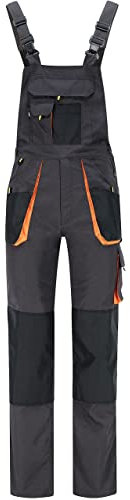 BWOLF ATLAS Latzhose Herren Arbeitshose Schutz-Latzhose Classic mit Multifunktionalen Taschen Grau/Orange (M)