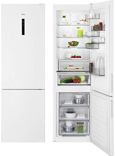 AEG RCB636E5MW Frigorífico Combi, Libre Instalación, 2,01 m, CustomFlex, Sistema Cooling 360°, Tecnología Twintech, Sistema MultiFlow, Display LED, Cajón ExtraChill, Luces LED, Blanco