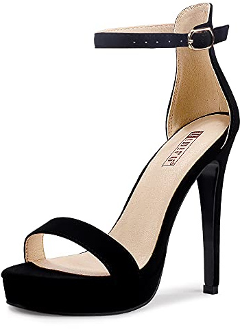 IDIFU Women's Stiletto High Heel Sandals Platform Open Toe Ankle Strap Dress Shoes for Women Bride Ladies in Wedding Bridal Party Homecoming (Black Nubuck, 7.5 M US)