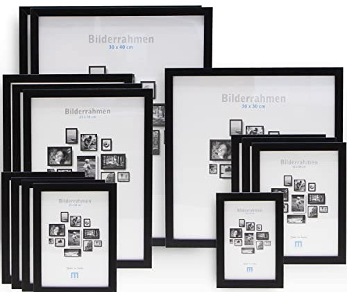 14 tlg. Foto Bilderrahmen-Set in Schwarz in verschiedenen, unterschiedlichen Größen. Für Fotowände & Bilderwände mit schwarzen Bilderrahmen, Hochformat & Querformat geeignet. Von 10x15cm bis 30x40cm