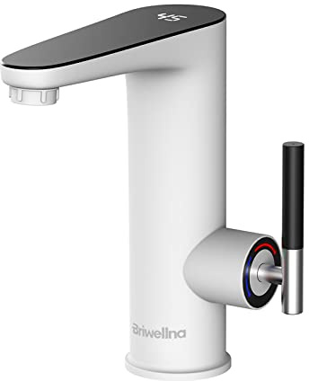 Briwellna 220V Tankless Electric Heater Bathroom Taps, Instant Hot Water Tap with Digital Display, Tankless Electric Water Heater, Cold and Hot Water Tap (White)