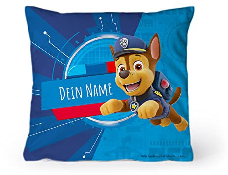 PICANOVA - La Patrulla Canina Cojín Personalizado Infantil Con Nombre 30x30 cm Chase - Decorativo Con Relleno y Funda de Almohada - Dibujo de Perro