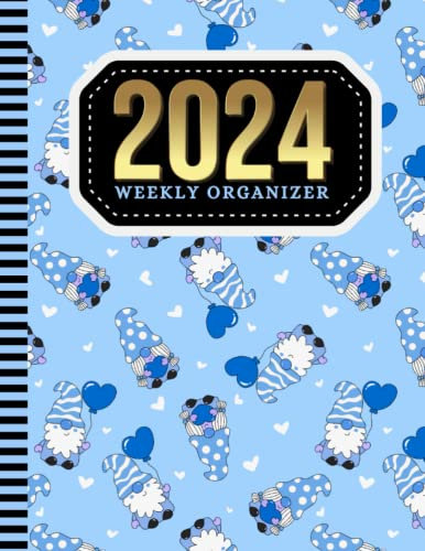 2024 Weekly Organizer: Dated 8.5x11 / 52-Week / To Do List - Notes Section - Habit Tracker / Jan to Dec / Life - Time Organization Gift / Boho Winter Garden Gnome Snowflake Art Pattern Cover