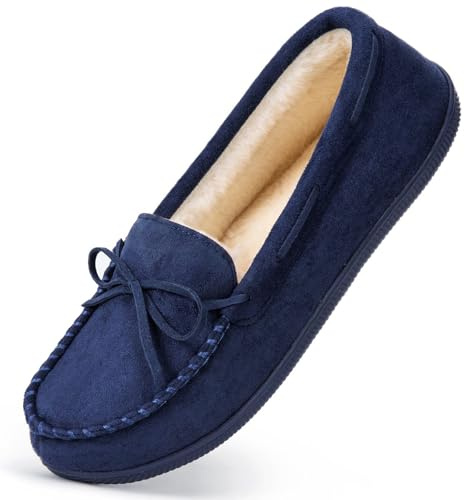 HomeTop Women's Moccasin Slippers Comfy Warm Fluffy Memory Foam House Shoes | Gifts,Non-Slip,Breathable,Indoor and Outdoor,Lightweight,supportive,Chic Bow Detail