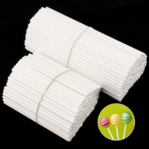 MUKCHAP 1000 PCS 4 Inch & 6 Inch Paper Cake Pop Sticks, 10cm & 15cm White Paper Lollipop Sticks, 2 Sizes Paper Lolly Pop Sticks for Candy