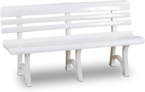 Tomaino - Panchina Da Giardino In Plastica - Panca da Giardino da 3 o 4 Posti - Panchina da Esterno per Balcone, Terrazzo Veranda - Panca in Plastica White
