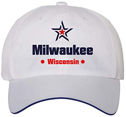 Milwaukee Wisconsin USA America31 Mütze, bestickt, Polyester, 5 Paneele, blauer Einsatz auf Schnabel, Weiß, One size