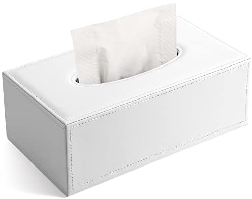 GORESE - Caja de pañuelos de Piel (Blanco lechoso)